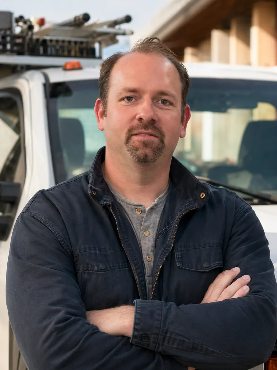 Jason Tetterton, founder of Omen, in front of his work truck in Central Virginia